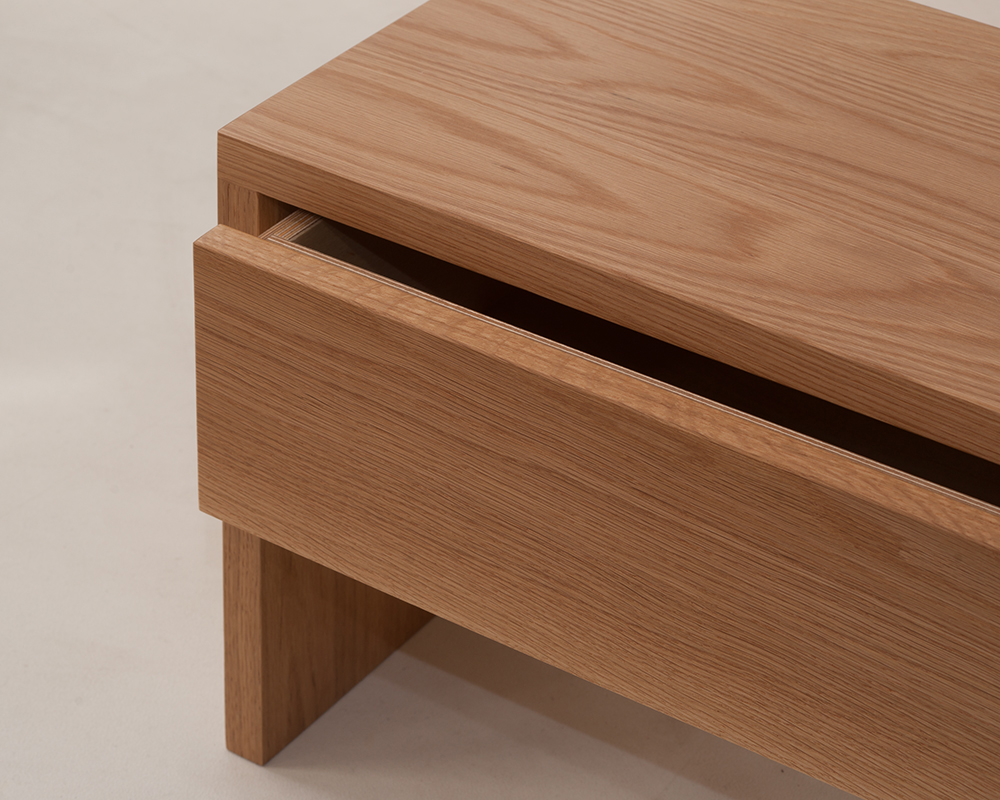 A close view of our hand made Oak Kyoto drawer table
