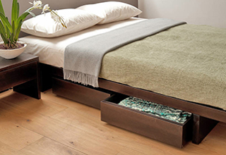 Our low Japanese style Kyoto bed with matching under-bed drawers for storage.