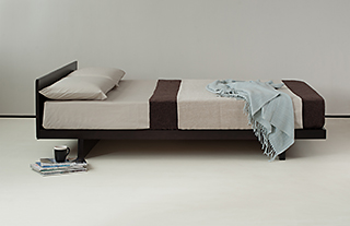 Kumo low platform style bed in Pine wood stained wenge