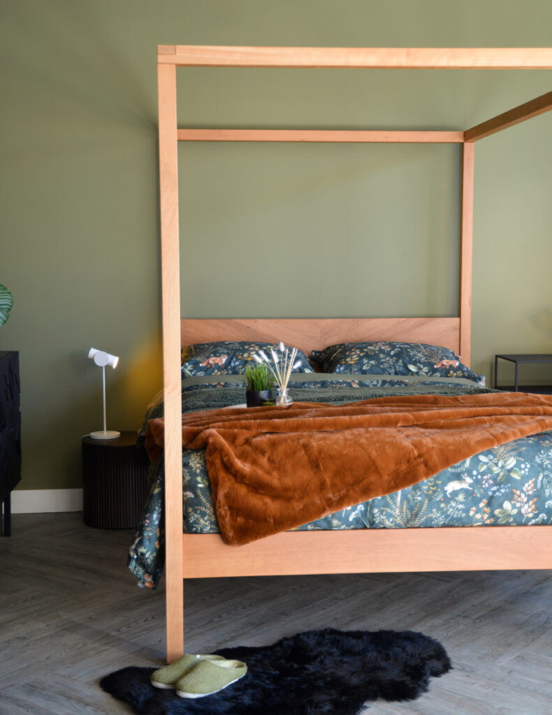 Autumn bedroom style featuring a cherry wood Kelham 4 poster bed