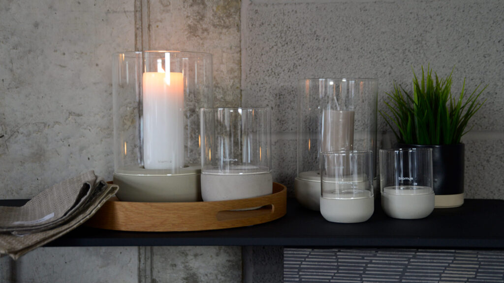Blomus concrete and glass candle holders in a choice of sizes