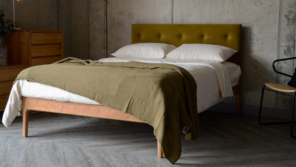 Cherry Bloomsbury bed with eco velvet headboard
