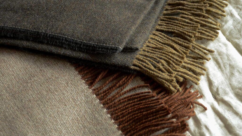 Coffee Mocha Wool Throws Stack 3 Tassels 1