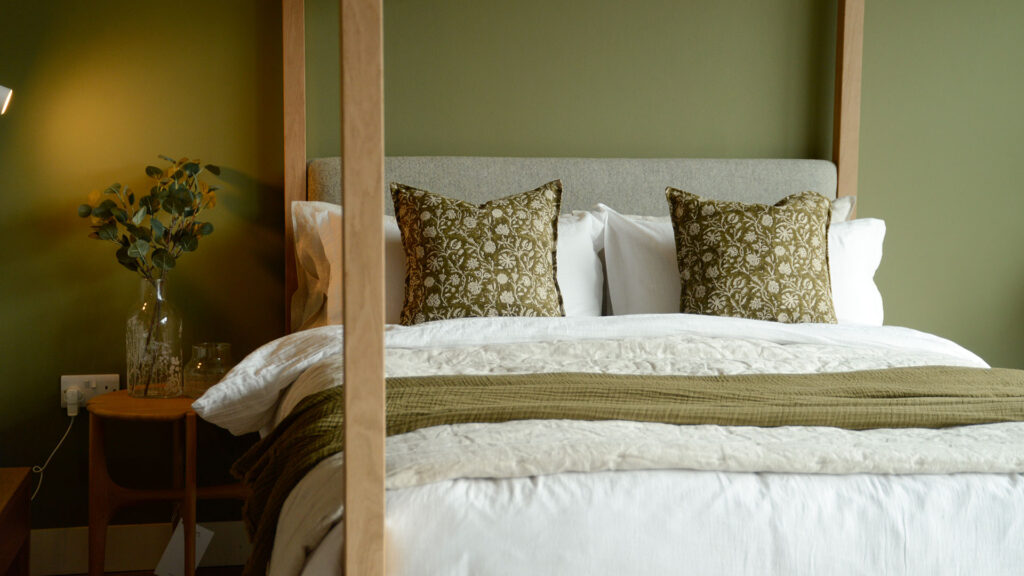 Cosy Roomset with Waltons Boho Cushions Olive Green on Oak Highland