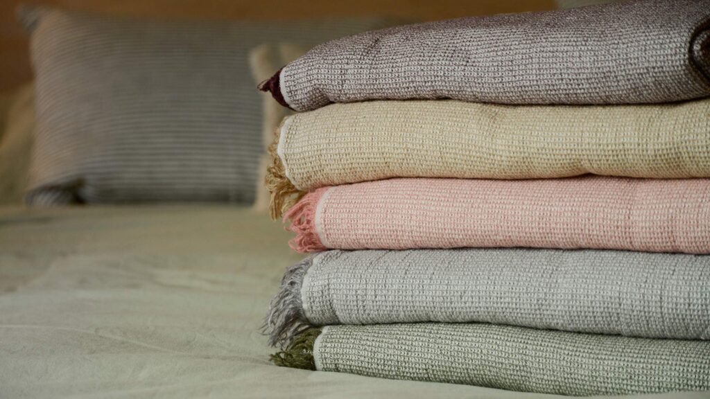 Elvang Cotton Linen Textured Throws Stack