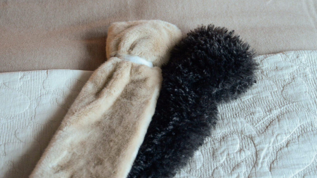 Faux Fur Hot Water Bottles Soft Beige Dark Cocoa