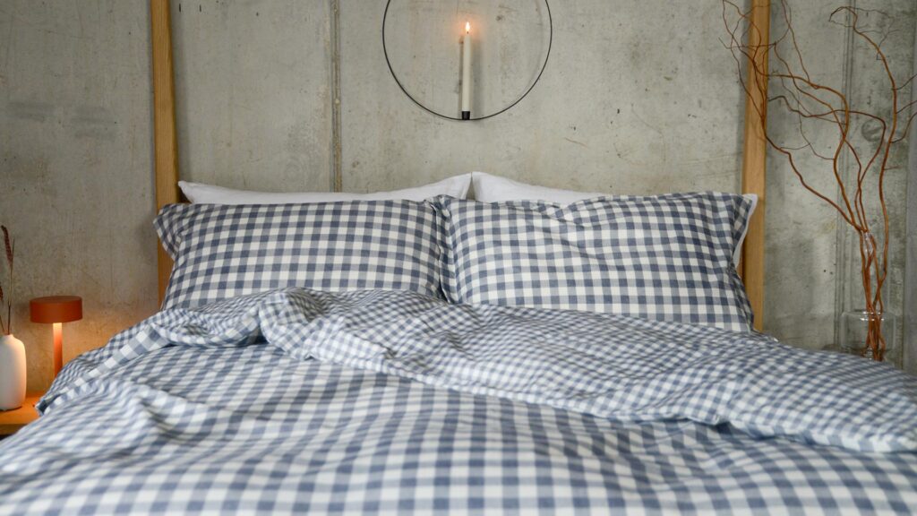 Gingham Bedding Navy Blue Rumpled