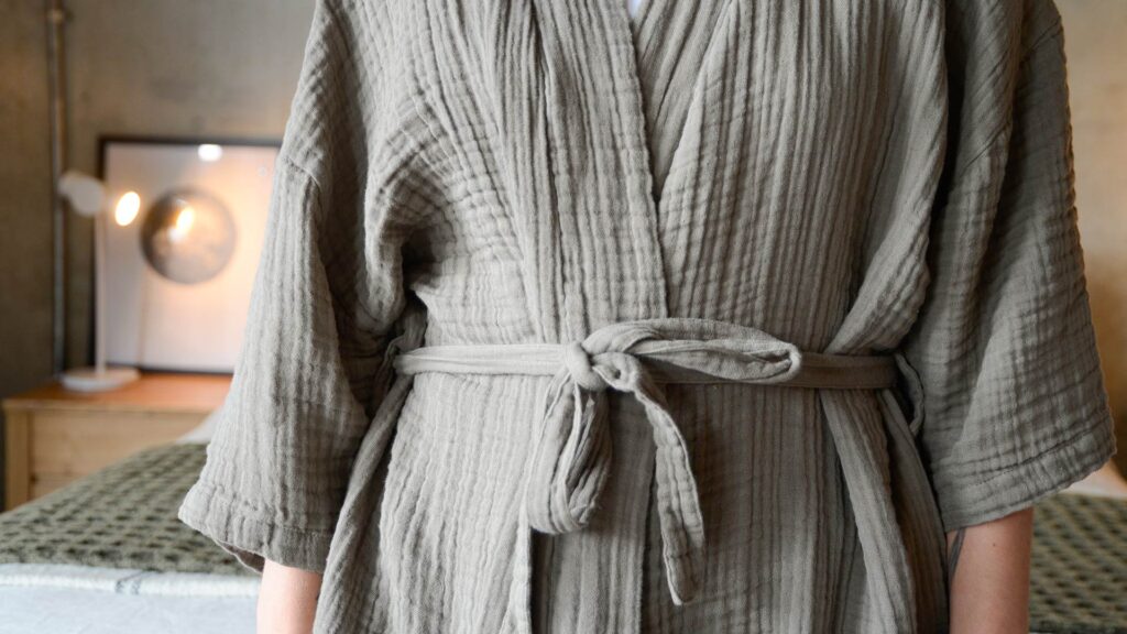 Organic Cotton Robes Khaki front texture detail