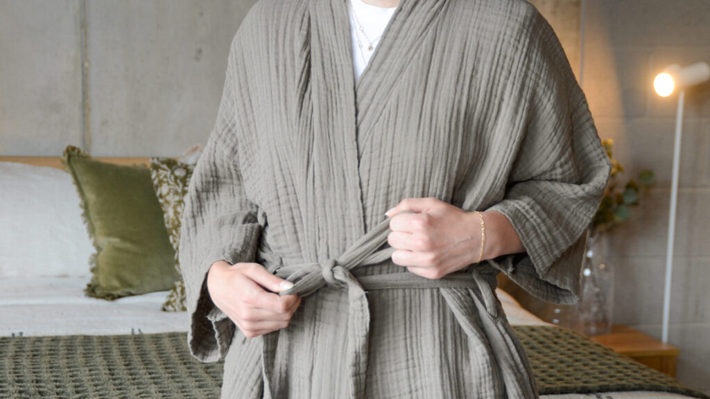 Organic Cotton Robes Khaki tie detail