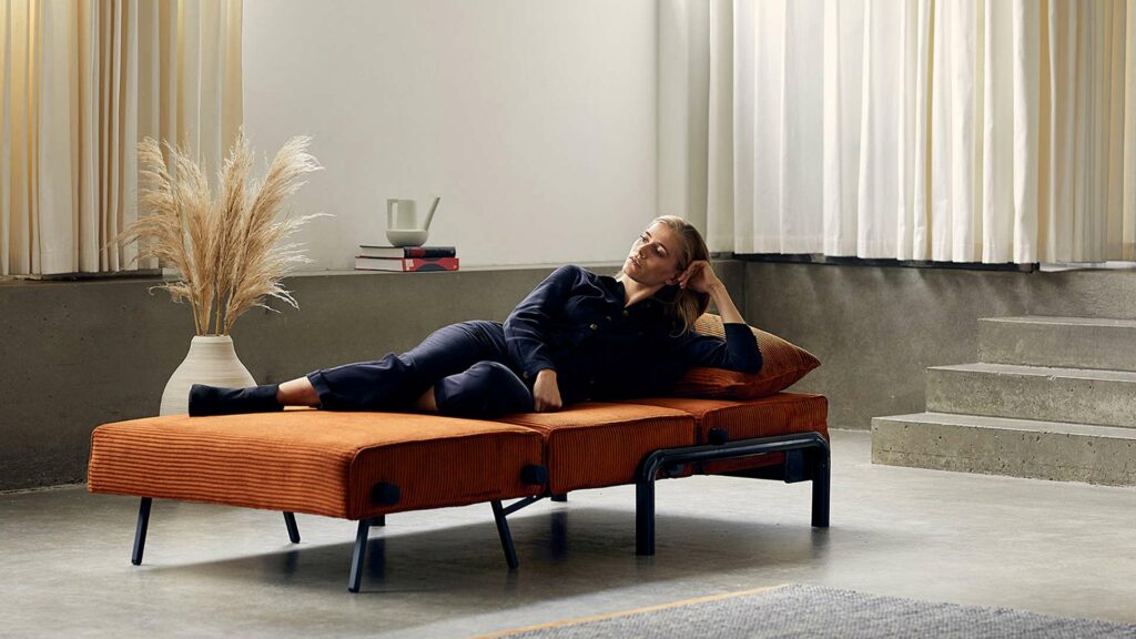 Ramone modern sofa bed Single, shown opened out as a bed