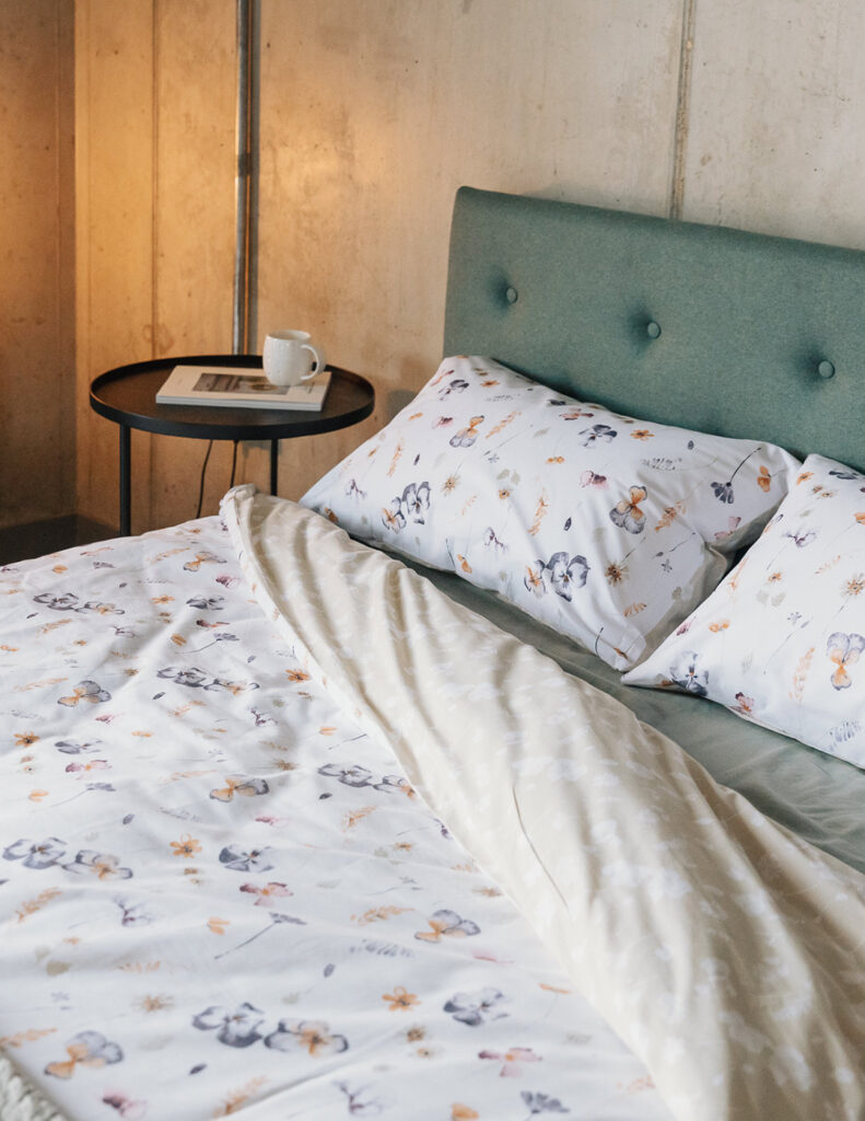 pretty floral duvet cover set shown on an Arran bed