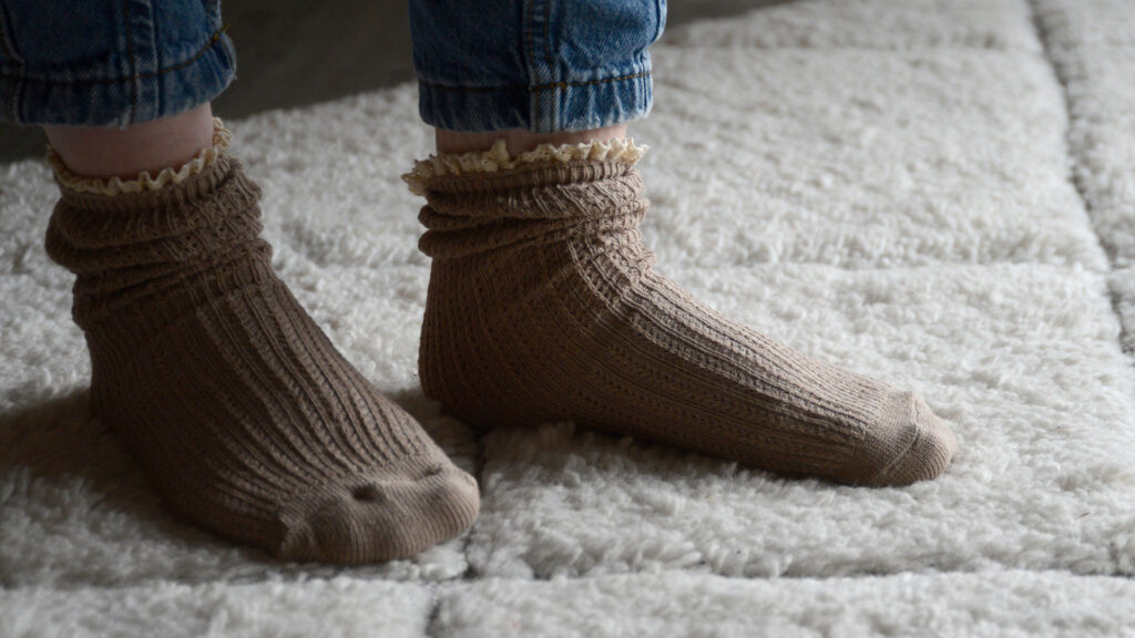 beige socks with ivory trim