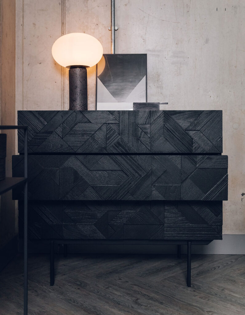 black chest of drawers open portrait