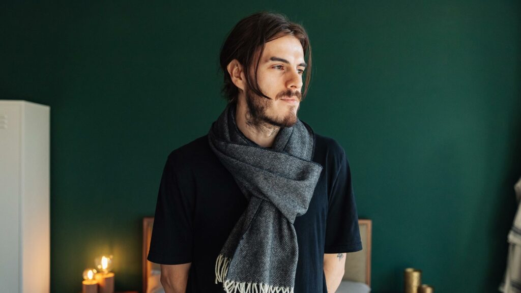 black herringbone scarf