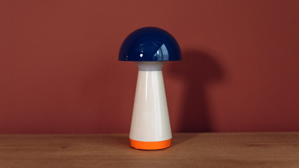 blue ivory and orange mushroom lamp