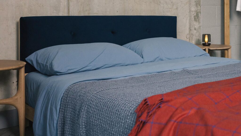 blue stonewashed bedding on iona bed