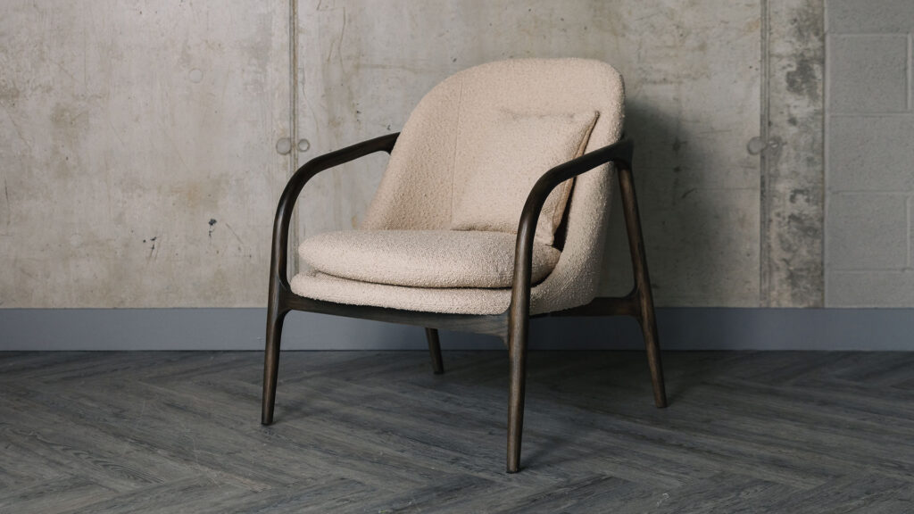 boucle upholstered bedroom chair stone