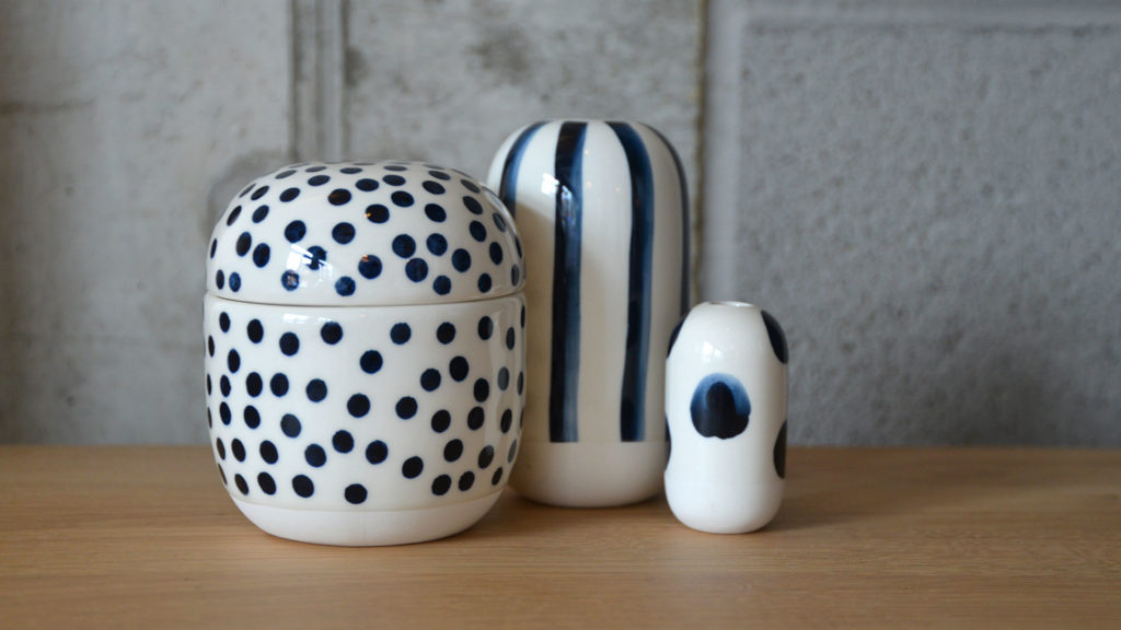 ceramic jar and vases with blue decoration