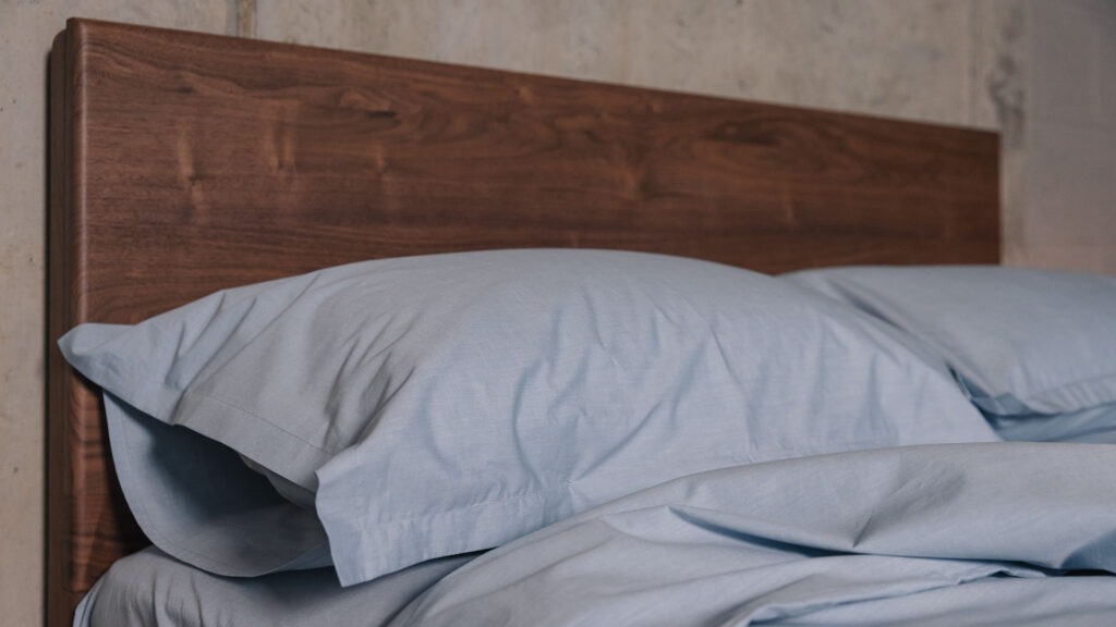 Pale blue Chambray bedding including sheets, pillowcases and duvet covers