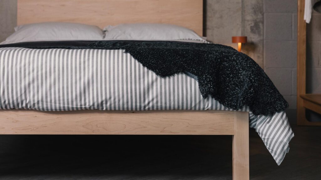 charcoal sheepskin and striped duvet set
