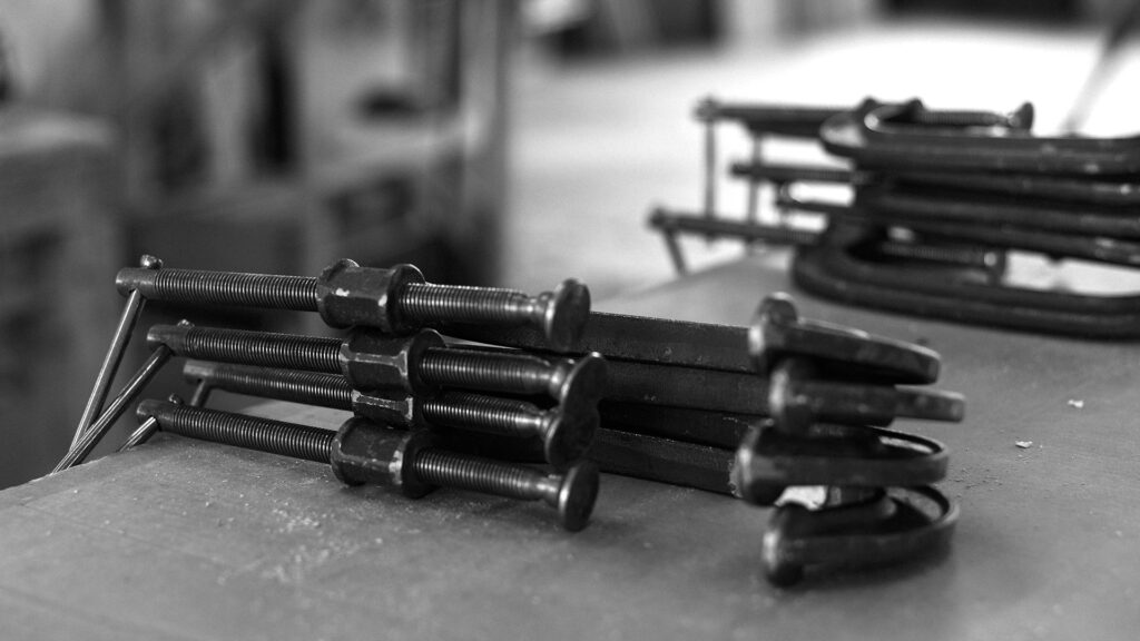 clamps at the workshop BW