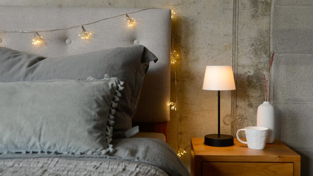 cosy bedside view black and white portable lamp