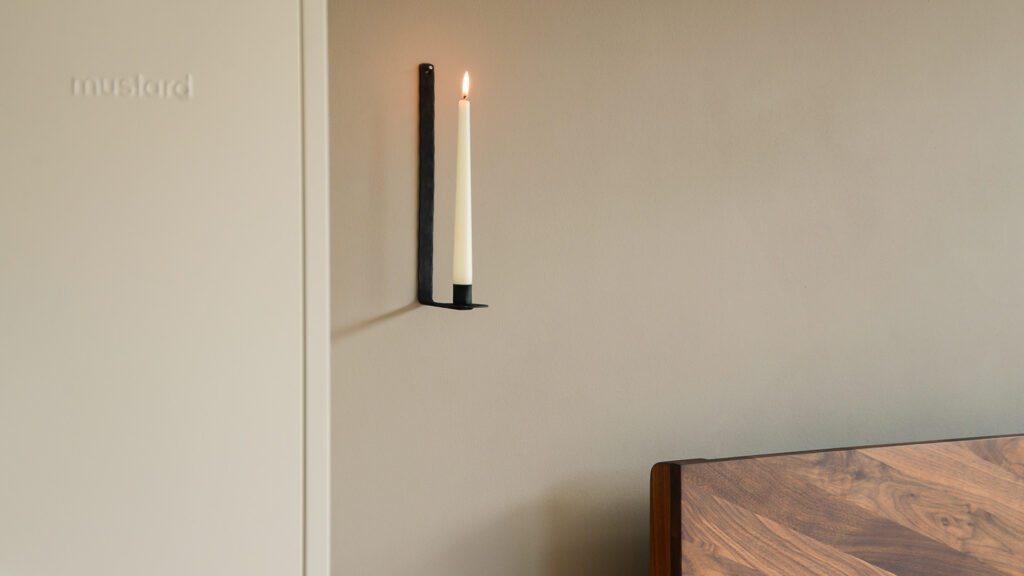 csoy view wall mounted black metal candlestick holder with mustard locker and walnut hathersage