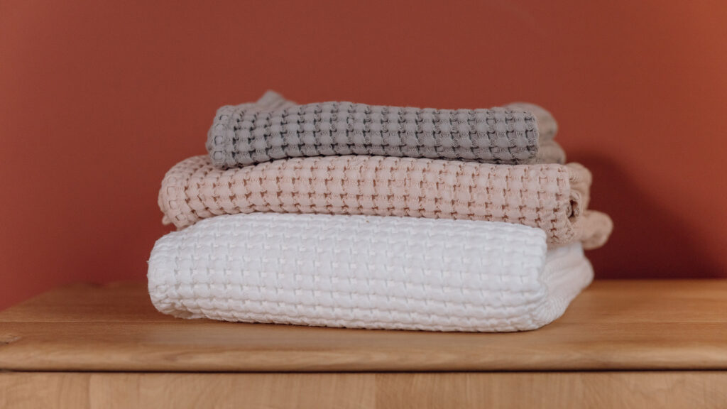 deep waffle towels in grey blush or white