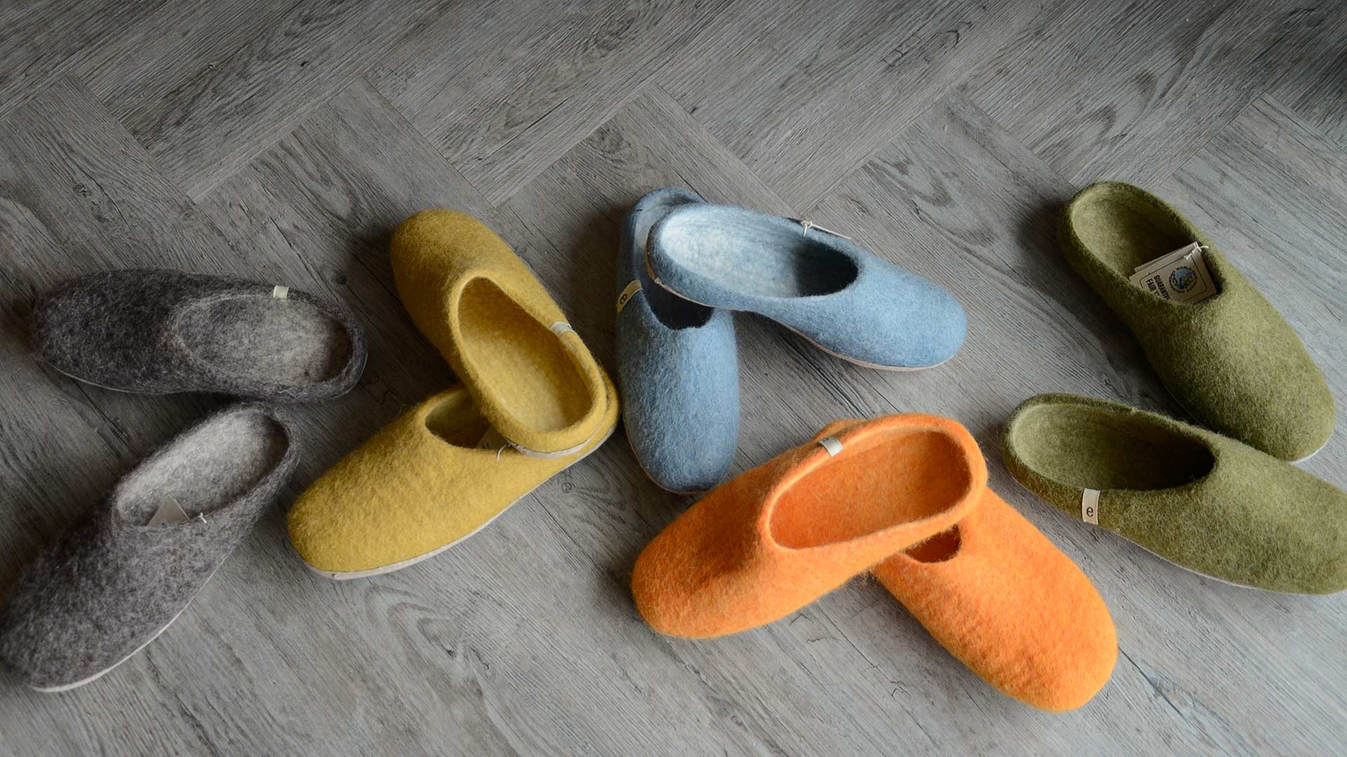 felted New Zealand wool slippers in a range of colour options