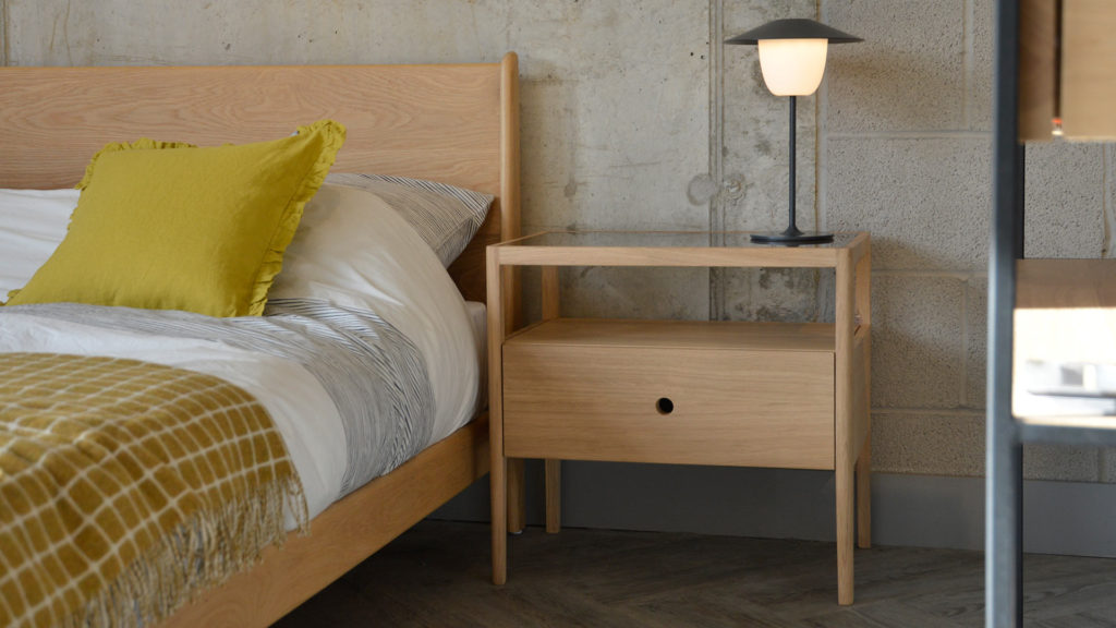 ethnicraft spindle bedside unit with Carnaby bed