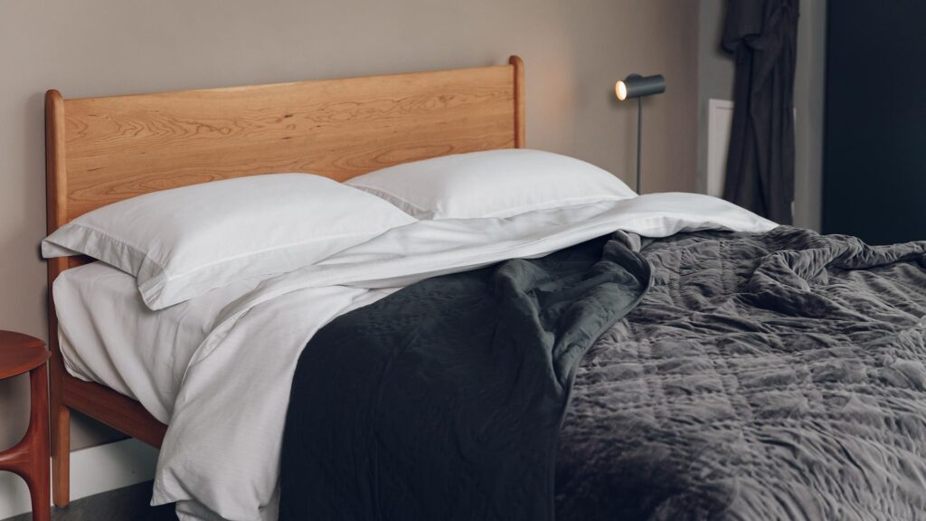 fine grey stripe duvet set with charcoal velvet bedspread