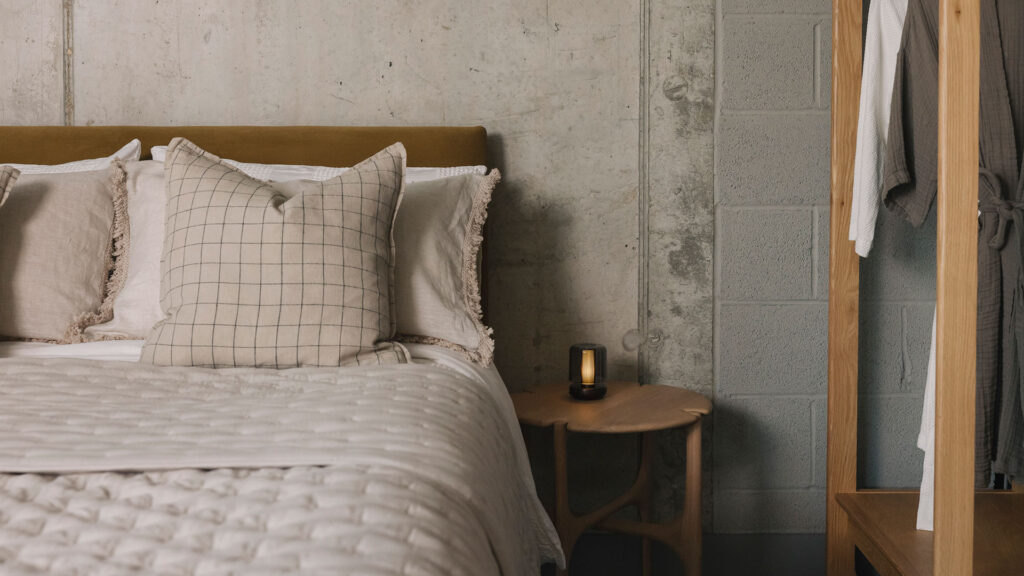 firefly lamp on oak Pi table with stone bedding