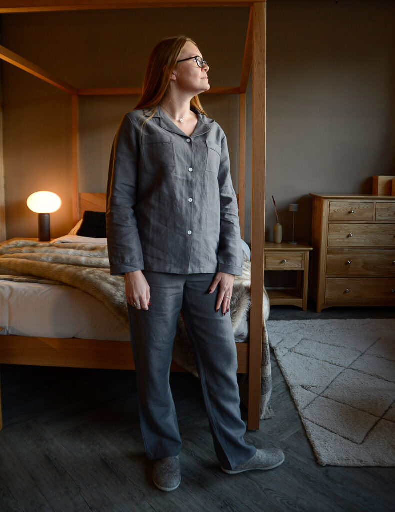 full length organic linen charcoal pyjamas