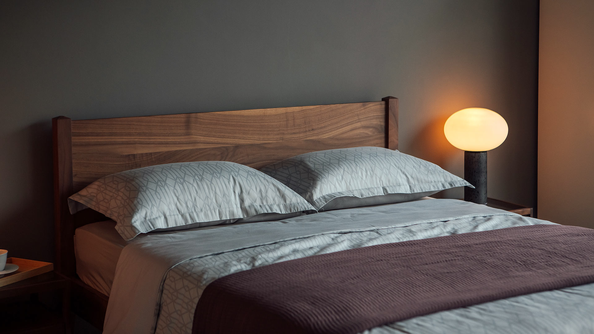 A view of the Classic Cochin solid wooden bed headboard in Walnut wood