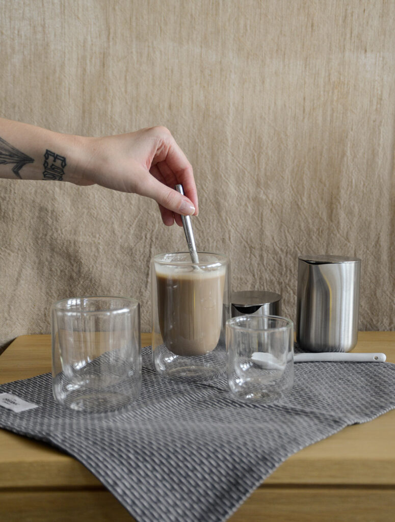 glass coffee cups with steel accessories portrait