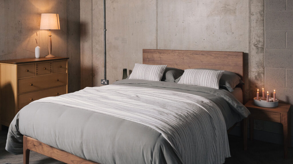 grey muslin look bedding