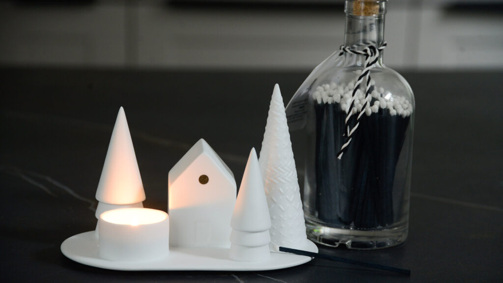 house and christmas tree candle holder
