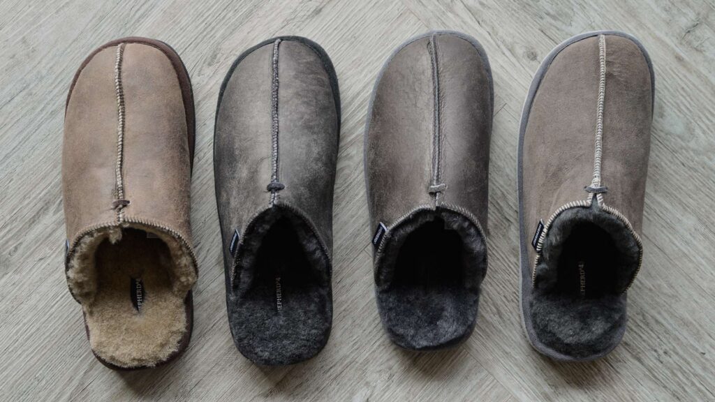 hugo slippers left to right Taupe Black Dark Brown Warm Grey