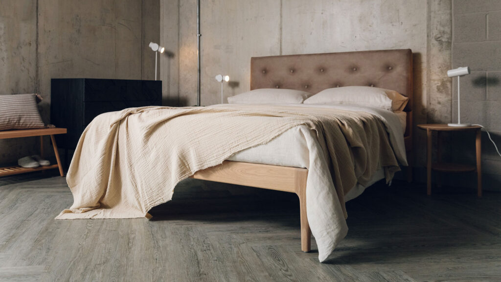 light bedspread in sand colour