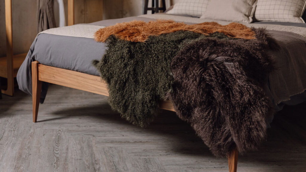 long hair sheepskin throw brown tan and olive