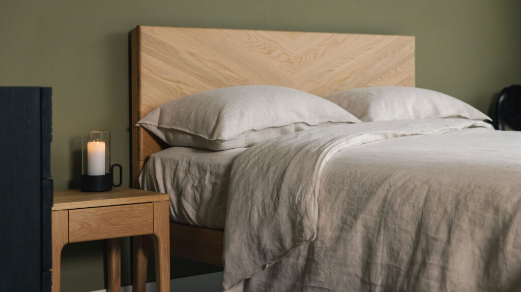 luxury linen bedding in light stone