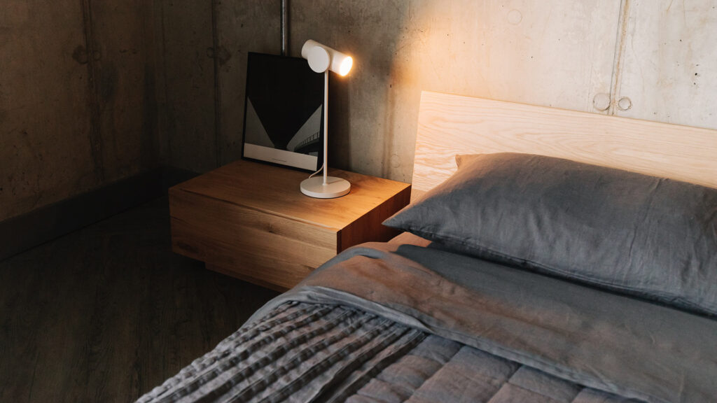 madra table with Oregon and charcoal organic linen bedding