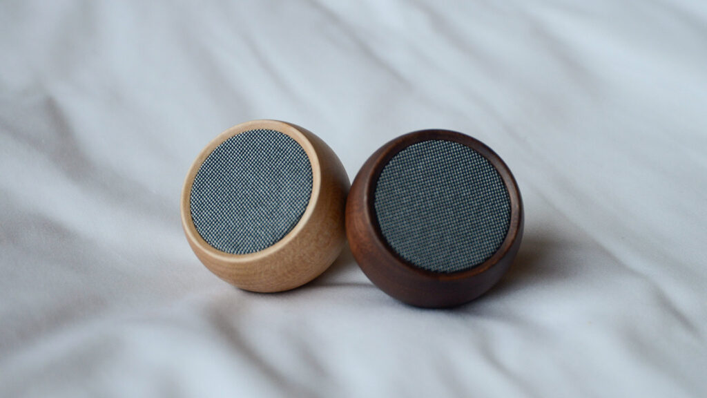 maple with walnut mini selfie speakers