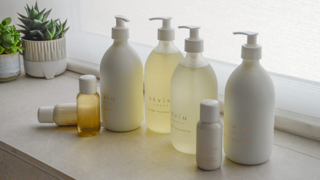 marble black and porcelain white body wash and lotion