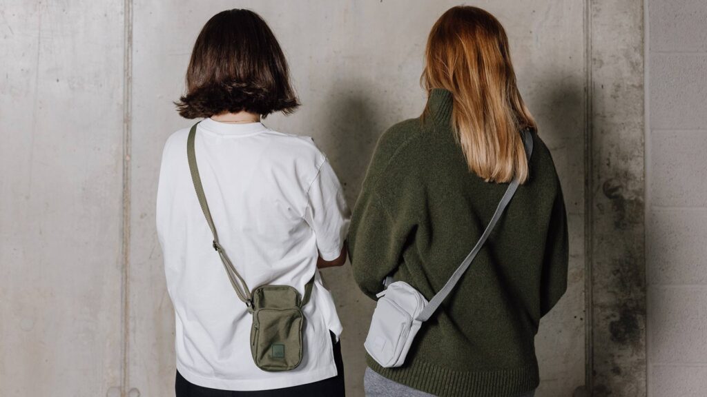 mini crossbody bags in olive and silver grey