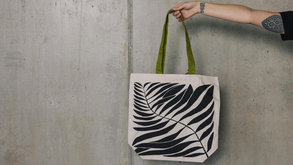 modern leaf print tote bag