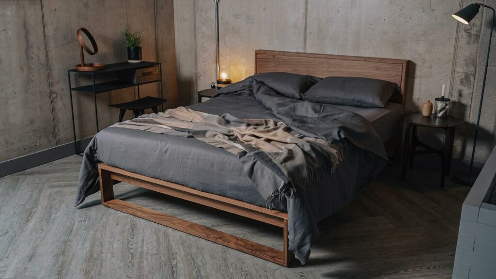 modern low bed in walnut Leith