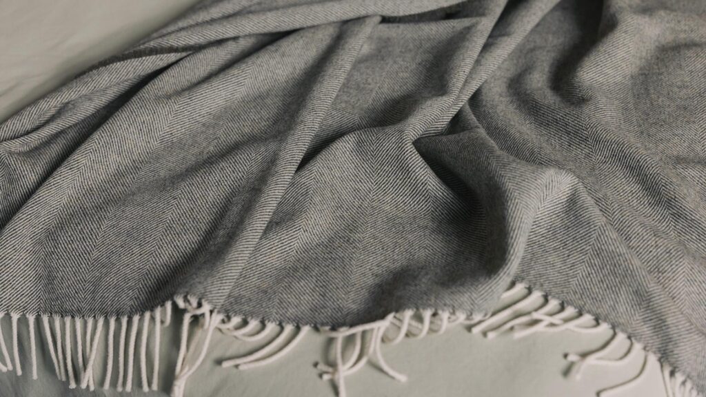 moss grey herringbone merino wool throw