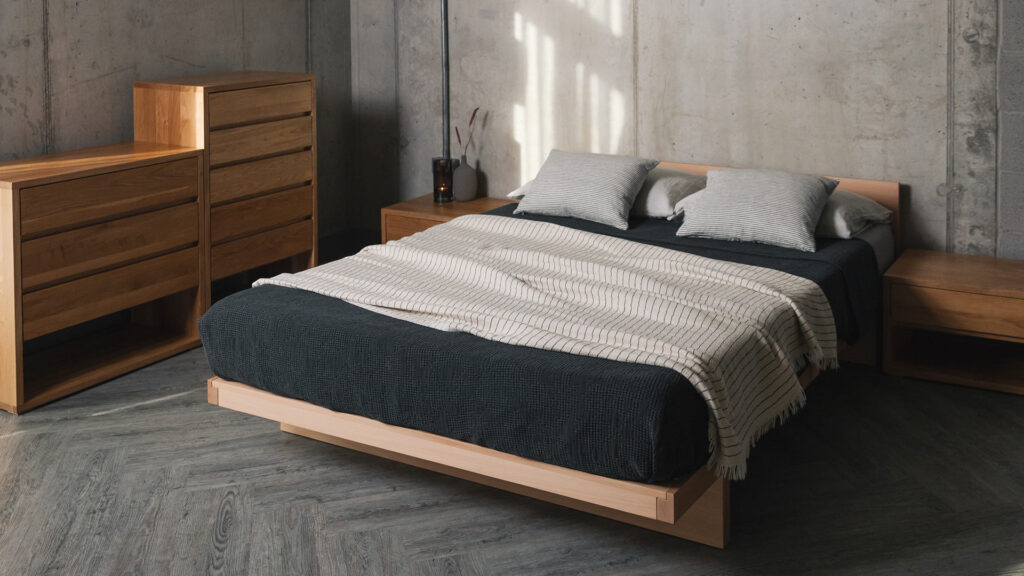 oak Cube storage with kyoto bed in beech