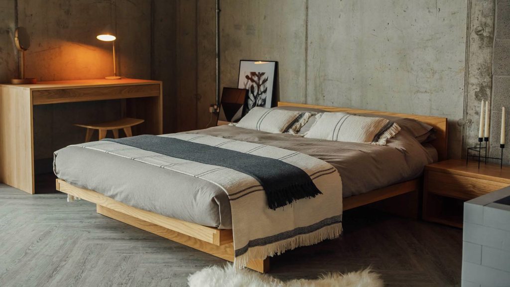 oak Kyoto bed with headboard 1920 organic bedding